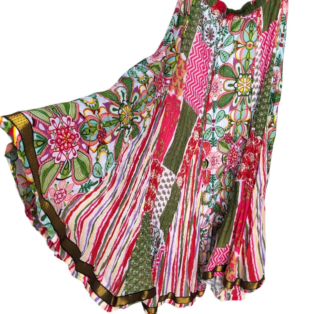 Peppermint Bay Pink and White Asymmetrical Maxi Skirt 💯 Cotton Size Medium‎